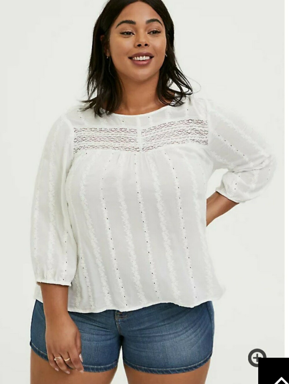 Torrid White Lace-Yoke Eyelet Hi-lo Peasant Blouse Size 1